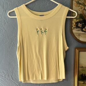 Target Light Yellow Tank Top with Floral Embroidery
